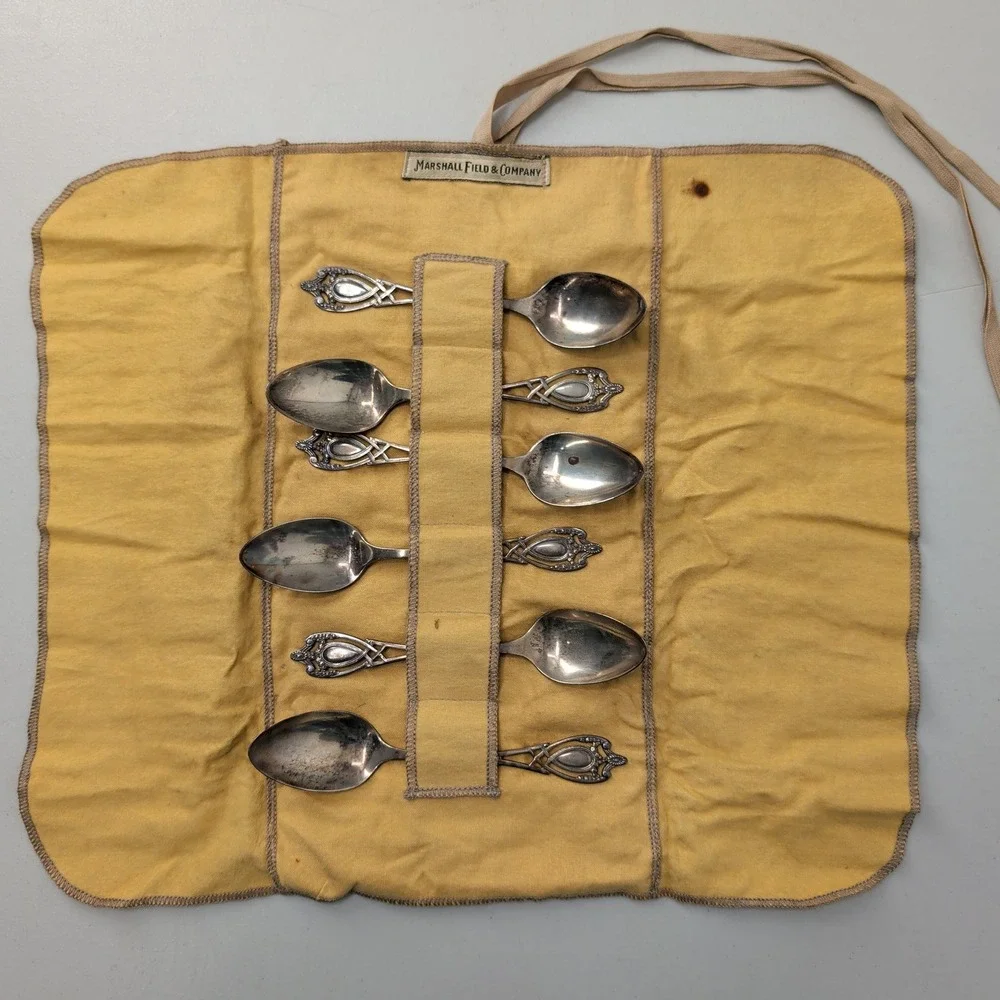 Monticello Lunt Sterling Silver 5 O'clock Spoons Set of 6 Art Nouveau No Mono